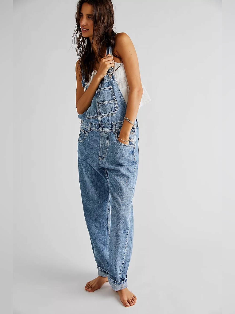 Free People | We The Free Ziggy Stonewashed Denim Straight Leg Overall | Sz M